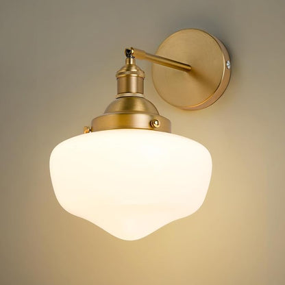 Vintage Wall Sconce, Bathroom Vanity Light with Milky White Glass Shade and Matte Brass Finish Bathroom Light Fixture, Wall Lamps for Living Room
