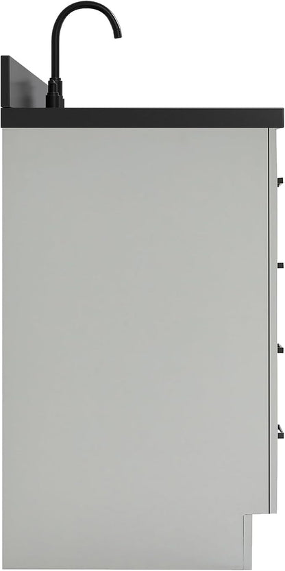 ARIEL Hepburn 60-inch Bathroom Vanity with Sink,Solid Wood, 1.5-inch Carbon Black Quartz Countertop, Single Rectangular Porcelain Sink, Soft Closing Doors, Dovetail Drawers, Grey