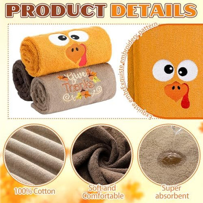 FuWeave 3 Pcs Brown Rust Thanksgiving Turkey Hand Towels for Bathroom