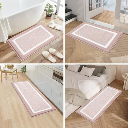 Pauwer Bathroom Rugs 3 Piece Set, Non Slip Washable Bath Mat, Dusty Pink