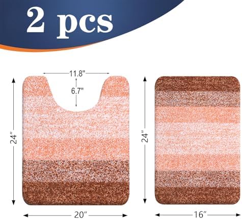 OLANLY Micorfiber Bathroom Rug Set 2 Piece, 24"x16"+U-Shaped 24"x20"