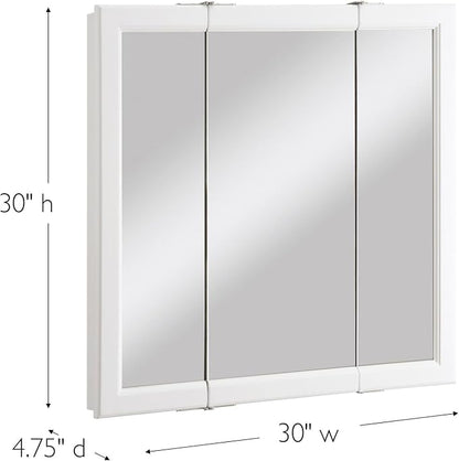 Design House Wyndham Tri-View Medicine Cabinet, 30", White | Wall Mount, Transitional, Wood, Bath, 545293-WHT