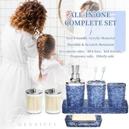 Bathroom Accessories Set, Navy Blue Bathroom Accessories, Acrylic Soap Dispenser and Toothbrush Holder Set, Qtip Holder Set, Bathroom Sink Set, Gift for Home Apartment