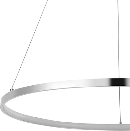 JONATHAN Y 23.75" Chrome Modern Integrated LED Pendant Light, Dimmable Round Hoop Chandelier for Kitchen Island, Dining Room, Adjustable Height Metal Hanging Light (JYL7203C)