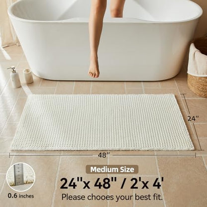 Triohero Cream White Waffle Bath Mat, Boho Bathroom Rugs Non Slip, 24x48