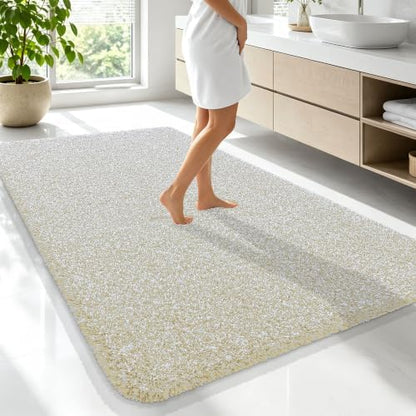 OLANLY Microfiber Bathroom Rugs 70x46, Quick Dry Bath Mat, Sand and White