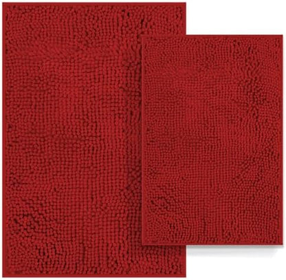 Red Bathroom Rugs Set 2 Piece Ultra Thick Bath Mats, Washable Soft Chenille Bathroom Sets, Bathtub Mat, Ultra Absorbent Bath Carpet