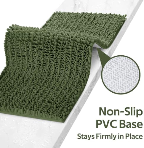 ACCUMTEK Upgrade Extra Large Oliver Green Bathroom Rug Set 3 Pieces Ultra Soft, Thick Absorbent Bath Mats, Non Slip Chenille Toilet Mat for Bathroom, Bedroom, Kitchen