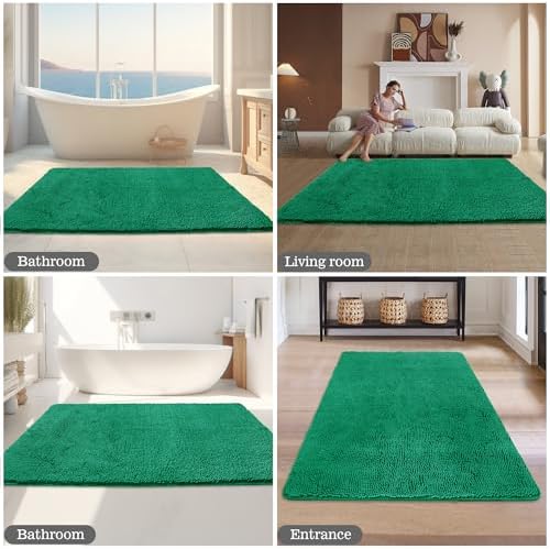 Yeaban Chenille Emerald Bathroom Rug 40"x60",Non-Slip Rubber Backing