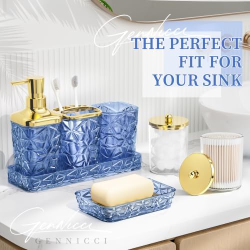 Bathroom Accessories Set, Navy Blue Bathroom Accessories, Acrylic Soap Dispenser and Toothbrush Holder Set, Qtip Holder Set, Bathroom Sink Set, Gift for Home Apartment