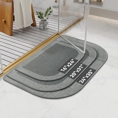 YDKGL Half Circle Bath Mat, Non Slip Thin Bathroom Rugs, Grey 20x31