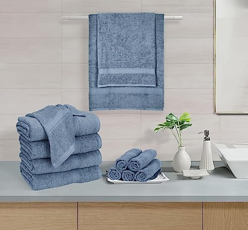 HILLFAIR 100% Cotton 24 Piece Bath Towels Set for Bathroom - Wedgewood Blue