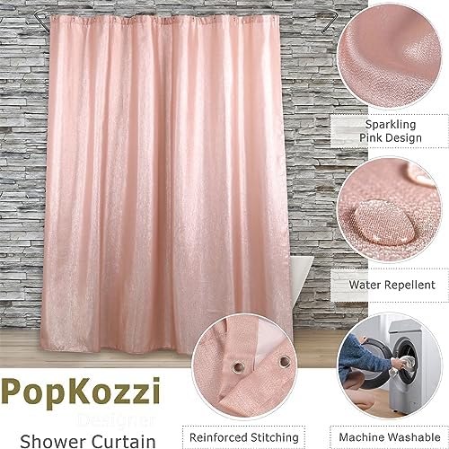 Blush Pink Glitter Shower Curtain: Waterproof Washable Quick Dry, 72Lx72W
