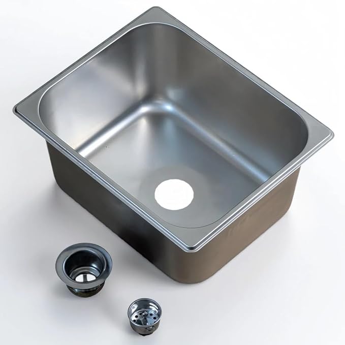 1-Compartment Drop-in Stainless Steel RV Sink Kit, 12.75x10.5x6 inches, with Strainer