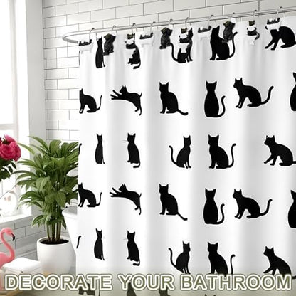 Roowest 12 Pcs Black Cat Shower Curtain Hooks, Stainless Steel Farmhouse