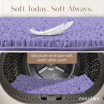 MAYSHINE Small Plush Shaggy Chenille Bath Mat 24"x17" Extra Soft, Super Absorbent, Non-Slip Bathroom Rug | Fluffy Microfiber, Area Rug Sets for Bathroom Floor, Kitchen, Living Room | Lavender