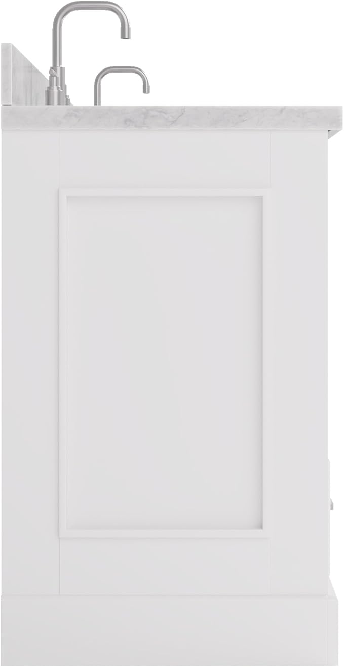 ARIEL Stafford 84-inch Bathroom Vanity with Sink,Solid Wood, 1.5in Italian Carrara Marble Countertop & Backsplash, Double Oval Porcelain Sink, 4 Soft Closing Doors, 5 Dovetail Drawers, White