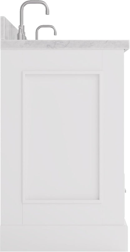 ARIEL Stafford 84-inch Bathroom Vanity with Sink,Solid Wood, 1.5in Italian Carrara Marble Countertop & Backsplash, Double Oval Porcelain Sink, 4 Soft Closing Doors, 5 Dovetail Drawers, White