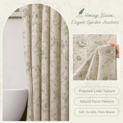 Farmhouse Floral Vintage Shower Curtain for Bathroom,Sage Green and Tan
