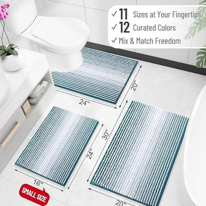 OLANLY Bathroom Rugs 30x20, Soft Chenille Striped Bath Rugs, Peacock Blue