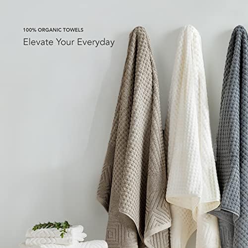 Texere 100% Organic Cotton Diamond Jacquard 700 GSM Luxury Bath Towel Sets - Ultra Soft and Absorbent Hotel and Spa Quality (Diamond, Oxford Tan, 2 Bath Towels)