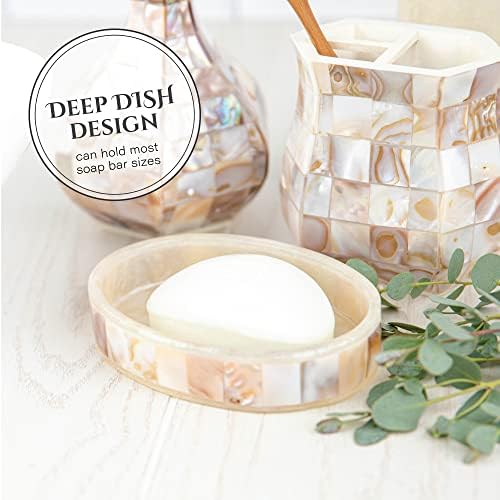 Milano Soap Dish for Bathroom - Decorative Dry Bar Holder Finished in Beautiful Mother of Pearl - Durable Resin Design - Best Dishes for Sink/Bath/Shower/Bathtub Decor