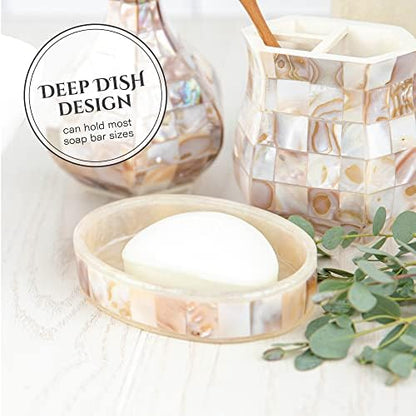 Milano Soap Dish for Bathroom - Decorative Dry Bar Holder Finished in Beautiful Mother of Pearl - Durable Resin Design - Best Dishes for Sink/Bath/Shower/Bathtub Decor