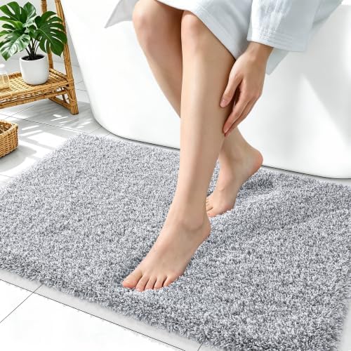 OLANLY Microfiber Bathroom Rugs 36x24, Quick Dry Bath Mat, Grey and White