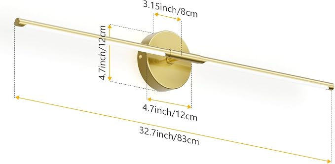 Modern Wall Sconce for Bathroom 33In Gold Vanity Light Fixture Hardwired 3000K Bathroom Sconce 360° Rotate Warm Light for Bedroom