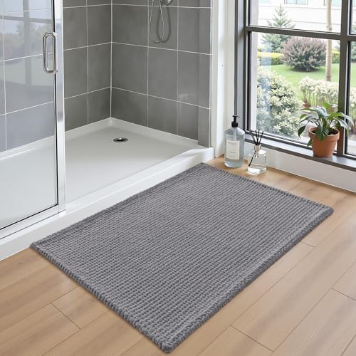 DEXI Chenille Bath Mat 36x24, Soft Absorbent Bathroom Rugs, Grey