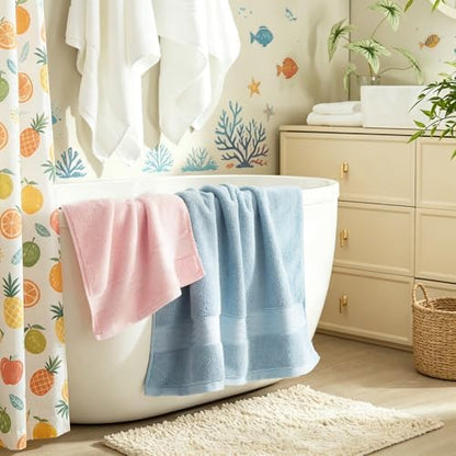 COZYART Luxury Bath Towels 4 PCS, 650 GSM Turkish Cotton, Pink+Light Blue
