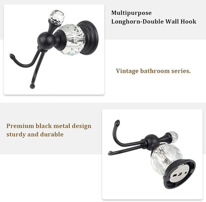 Luxury Crystal Black Robe Hook Bathroom Hangings Towel Rack Clothes Hook, Double Wall Mounted Towel Hook, Double Robe/Towel Hook
