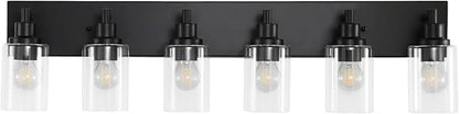 LOUSACE 6 Light Bathroom Vanity Light, Matte Black Bathroom Light Fixtures Over Mirror, Modern Bathroom Lighting with Clear Glass Shade, Black Farmhouse Wall Sconces Lighting Fixture