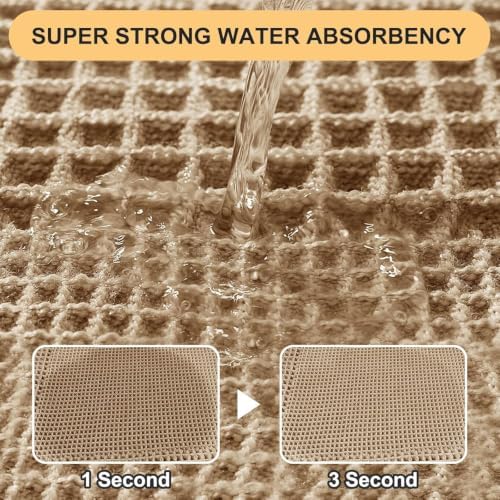 IM HOME Extra Large Waffle Bath Mat, Boho Bathroom Rugs Absorbent Non Slip, Soft Bathroom Mats, Machine Washable Knit Bath Rugs with Tassels for Bathroom, Bedroom, Kitchen, Shower, Tub, Beige, 6'x2'