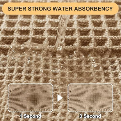 IM HOME Extra Large Waffle Bath Mat, Boho Bathroom Rugs Absorbent Non Slip, Soft Bathroom Mats, Machine Washable Knit Bath Rugs with Tassels for Bathroom, Bedroom, Kitchen, Shower, Tub, Beige, 6'x2'