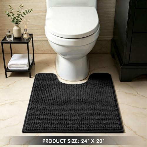 SUBRTEX Bathroom Rugs, U Shaped Chenille Bath Rug 24" x 20" Soft Short Plush Bath Mat Soft Shower Mat Water Absorbent Shower Mat Quick Dry Machine Washable, Black