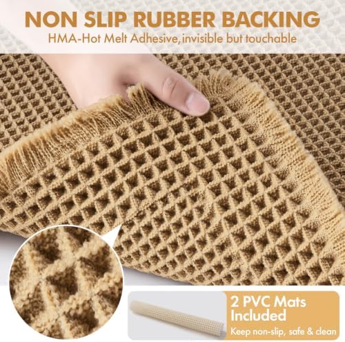 MIULEE Set of 2 Waffle Bathroom Rugs Bordered Mat Brown 17"x24"+18"x30"