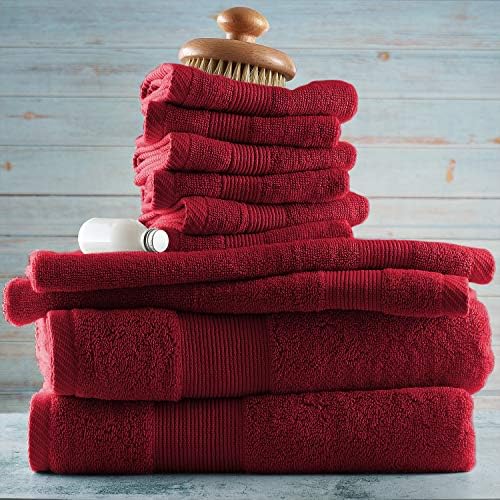 Hearth & Harbor Bath Towels for Bathroom - 100% Ring Spun Cotton Luxury Bathroom Towels - Ultra Soft & Highly Absorbent, Bath Towels Set of 10 - Burgundy Red