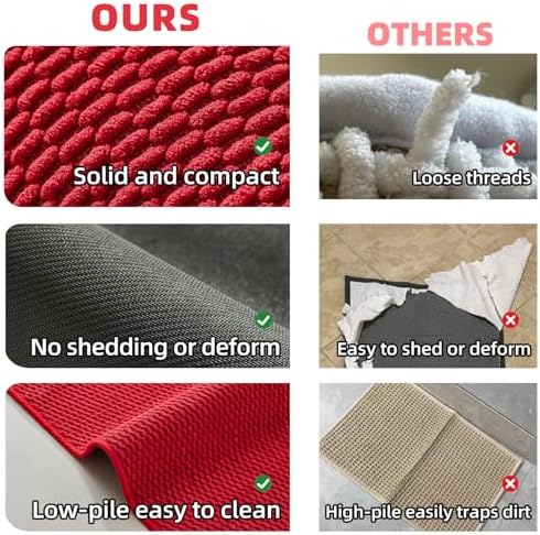 TYUU Large Christmas Bathroom Rugs Non Slip Washable Bath Rugs Super Absorbent Bathroom Rug Thin Quick Dry Low Pile Bath Mats, Red 36"x60"