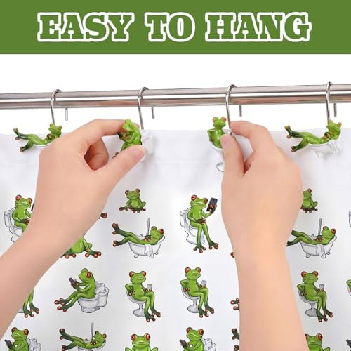 Roowest 12 Pcs Frog Shower Curtain Rings, Green Cute Stainless Steel