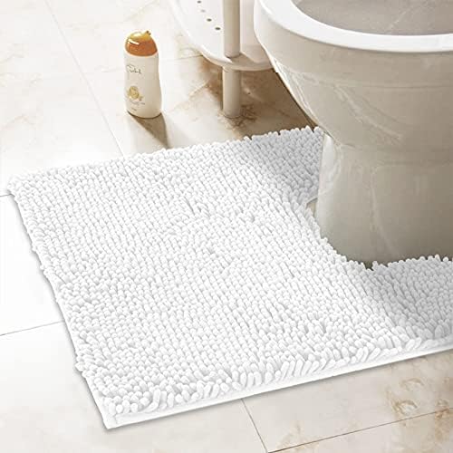 ITSOFT Standard 24"x21" U-Shaped Non-Slip Shaggy Chenille Toilet Contour Bathroom Rug with Water Absorbent, White