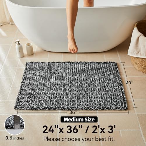 Triohero Waffle Bath Mat, Boho Bathroom Rugs Non Slip, 24x36 Black & White