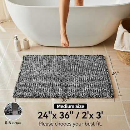 Triohero Waffle Bath Mat, Boho Bathroom Rugs Non Slip, 24x36 Black & White