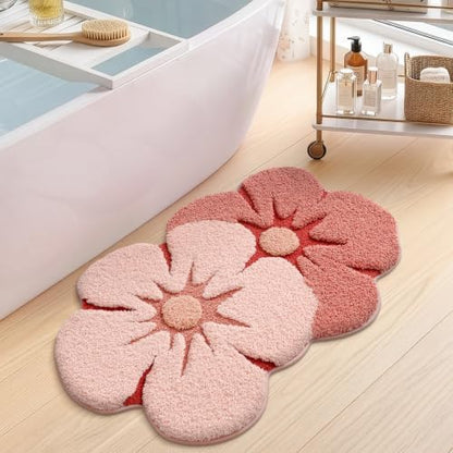 LUMI Flower Bathroom Rug, Absorbent Non Slip Bath Mat, 20"x32", Pink Flower