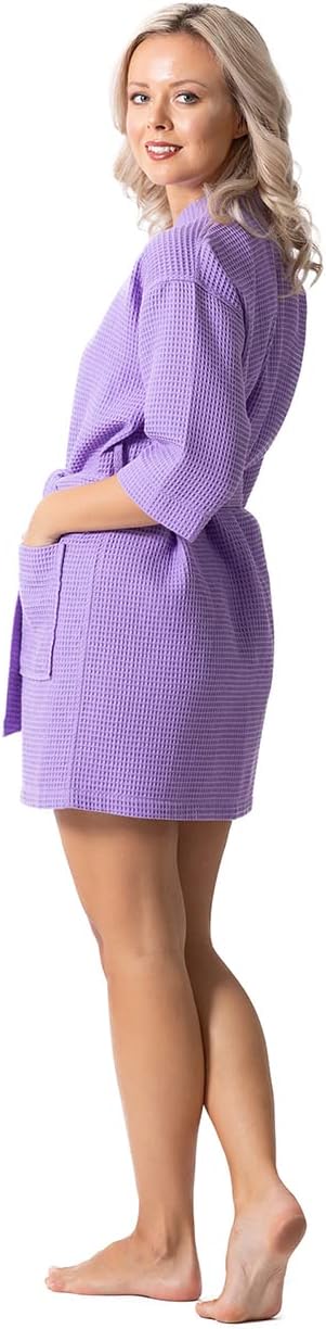 Lightweight Waffle Knit Bath, Spa & Bridesmaids Kimono Short Robes for Women - Quick Dry & Soft