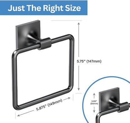Gatco 5582MX Waterline Towel Ring | Modern Hand Towel Holder for Bathroom | Stylish Decorative Hardware, Heavy Duty Metal, EZ Ancor Mounting | Matte Black