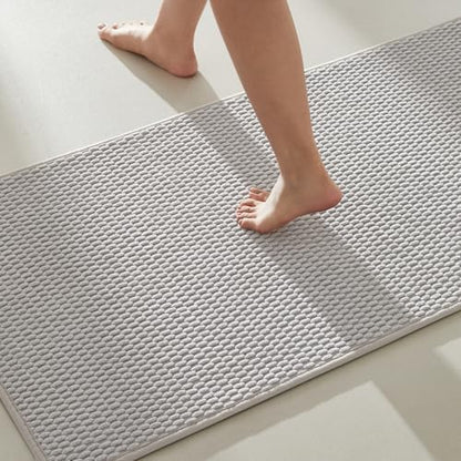 TYUU Bathroom Runner Rug, Long Bath Mat Washable Thin Quick Dry Low Pile Bathroom Runner Rugs 24 x 60 Non Slip, Light Grey 24"x60"