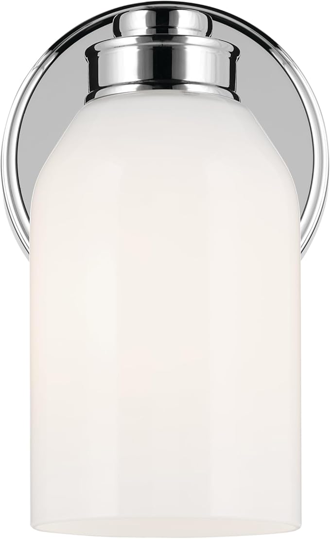 Kichler Shae 5" 1-Light Wall Sconce with White Opal Glass in Chrome, Modern, for Vanity, Fireplace, Buffet, Hallway, Vanity Mirror, (8.25" H x 5" W), 55200CH