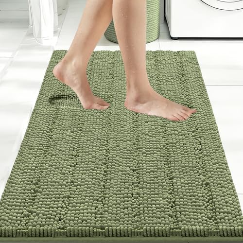 Bcoimo Bath Rug Mat,Sage Chenille High Absorbent Bathroom Mat for Floor Tub