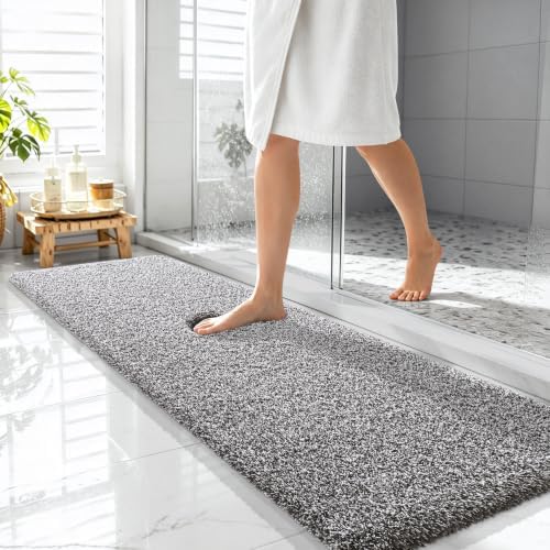 OLANLY Microfiber Bathroom Rugs 59x20, Quick Dry Mat, Dark Brown and White